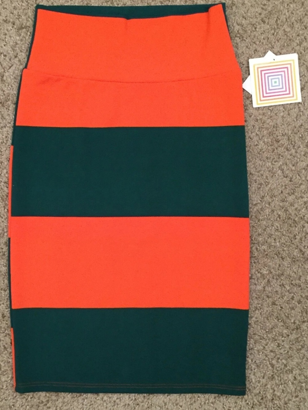 LuLaRoe Orange and Dark Green Striped Pencil Skirt